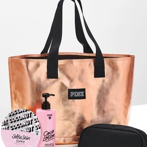 Victoria's Secret PINK Metallic Rose Gold Tote Bag